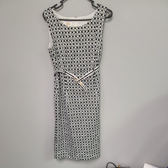 Talbot black and white checked sleeveless V-neck dress Matching Waist Tie 10 - Picture 1 of 6